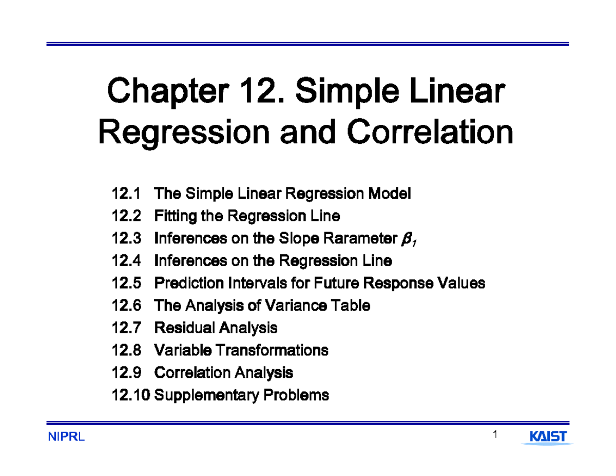 Chapter 12 - hijbcksb - Chapter 12. Simple Linear Chapter 12. Simple ...