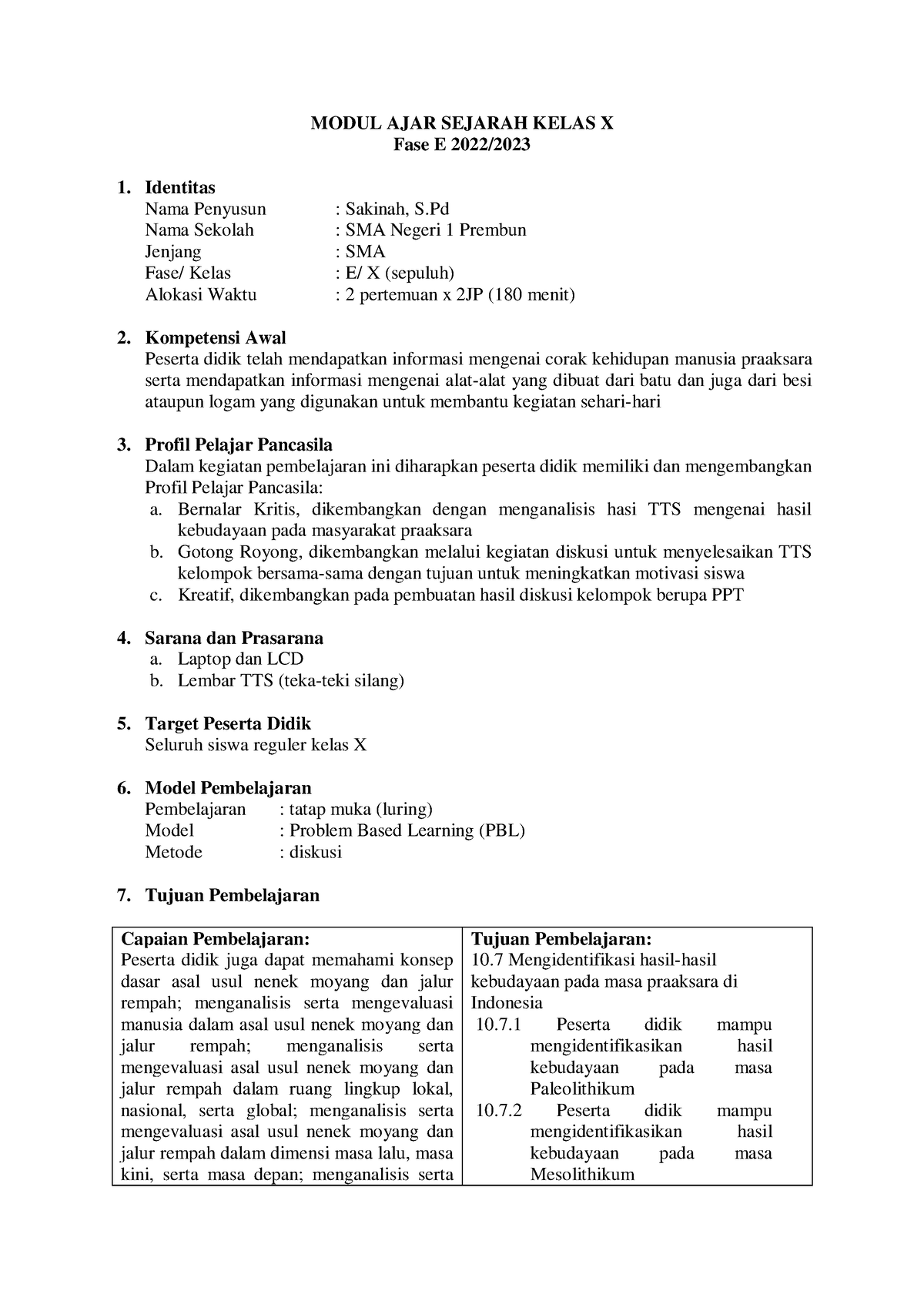 1 Sejarah - Example Doc - MODUL AJAR SEJARAH KELAS X Fase E 2022 ...