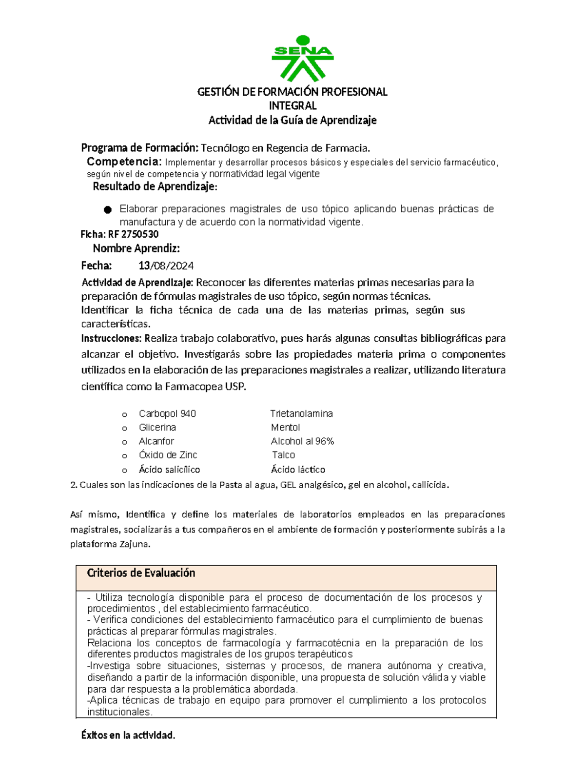 Actividad preparaciones magistrales 1 gesti n de formaci n