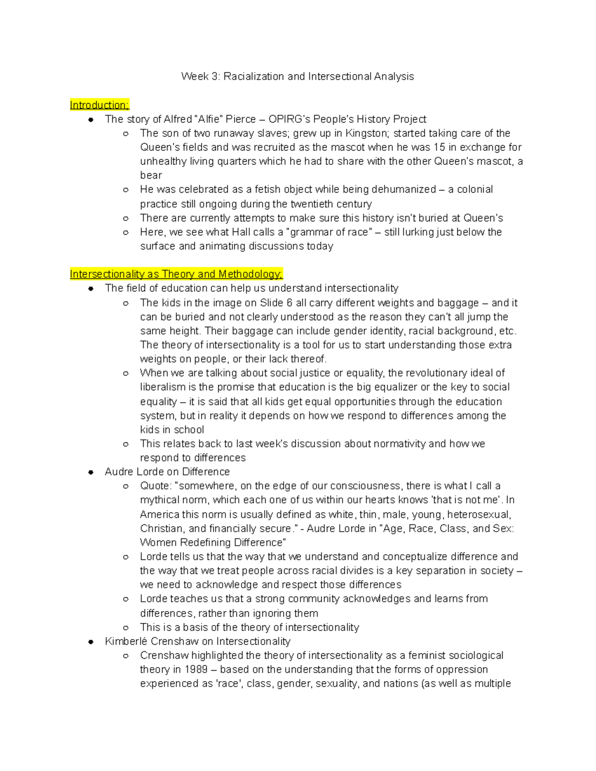 Week 3 Racialization and Intersectional Analysis - Week 3 ...