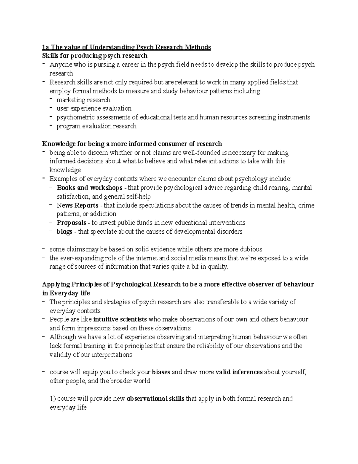 Unit 1 Notes - 291 - 1a The value of Understanding Psych Research ...