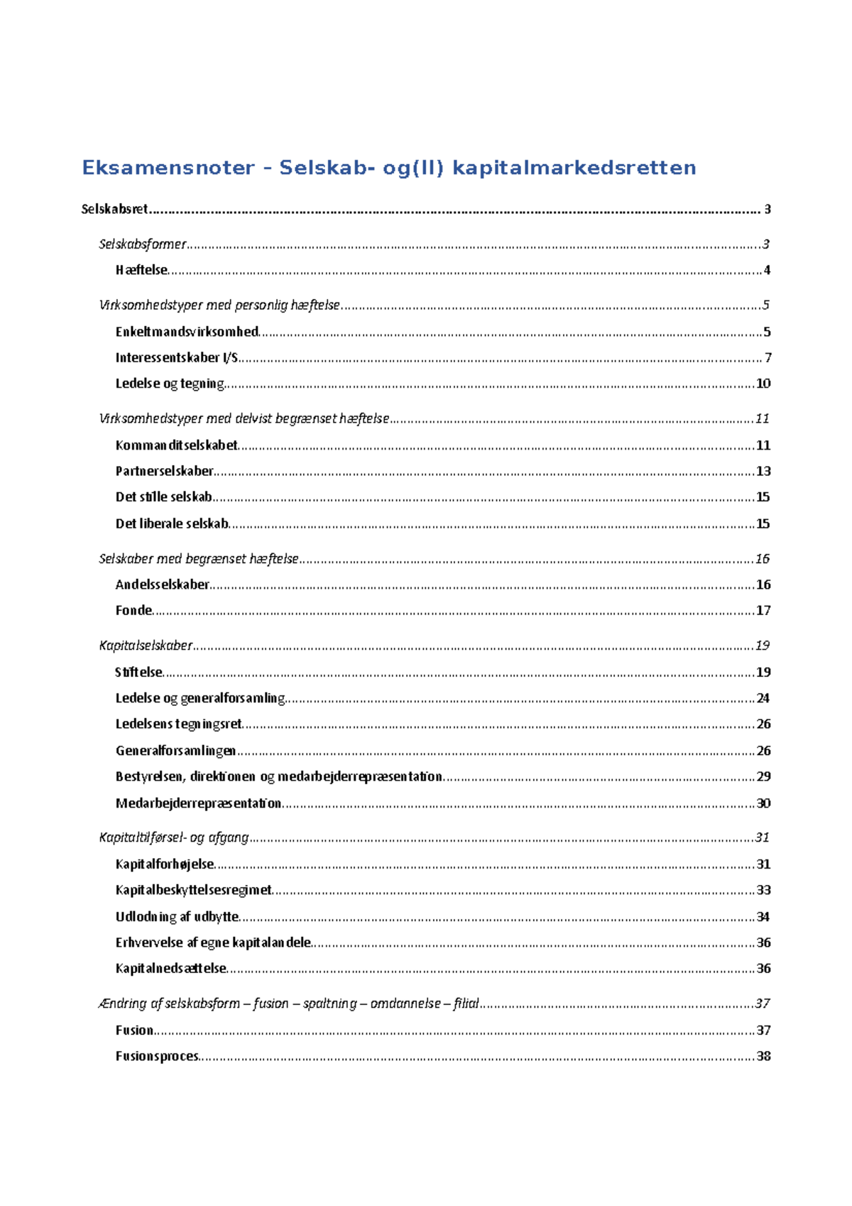 Selskabsret, Regnskabsret Og KMR - Eksamensnoter – Selskab- Og(II ...