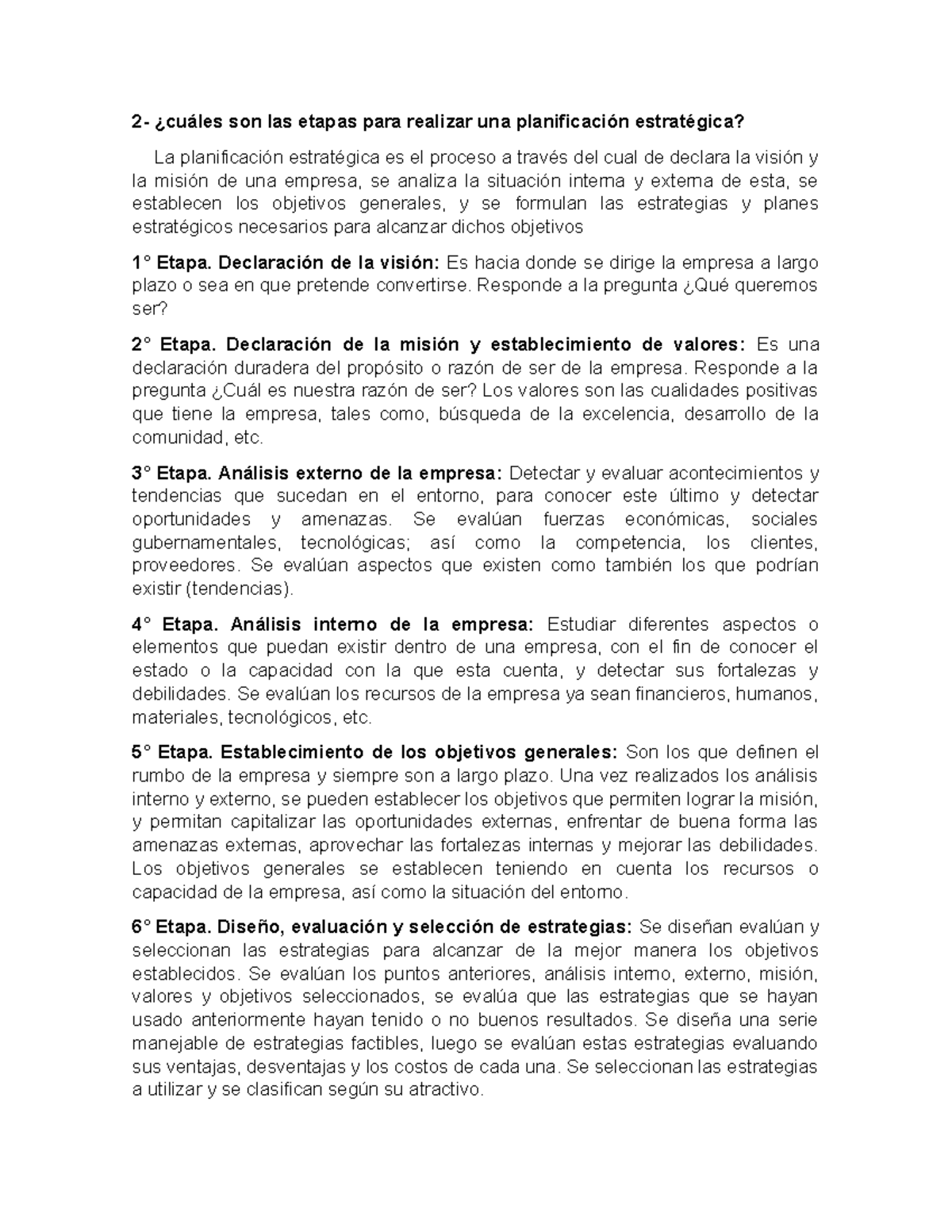 Etapas de la planificación estrategica - 2- ¿cuáles son las etapas para ...