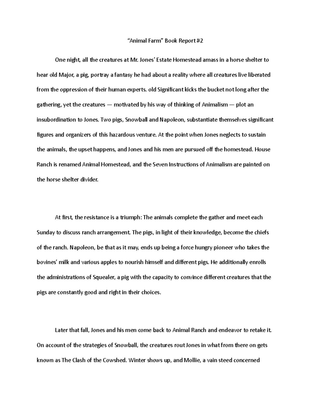 Book Report 2 Grade A Animal Farm Book Report One Night All