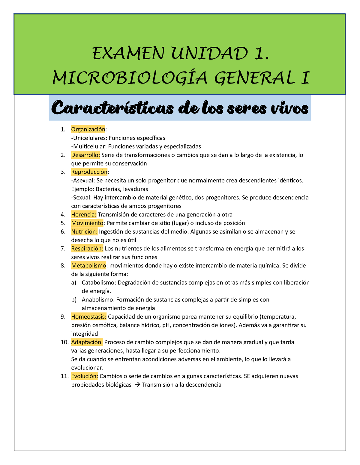 Apuntes. Unidad 1 MG I - EXAMEN UNIDAD 1. MICROBIOLOGÍA GENERAL I ...