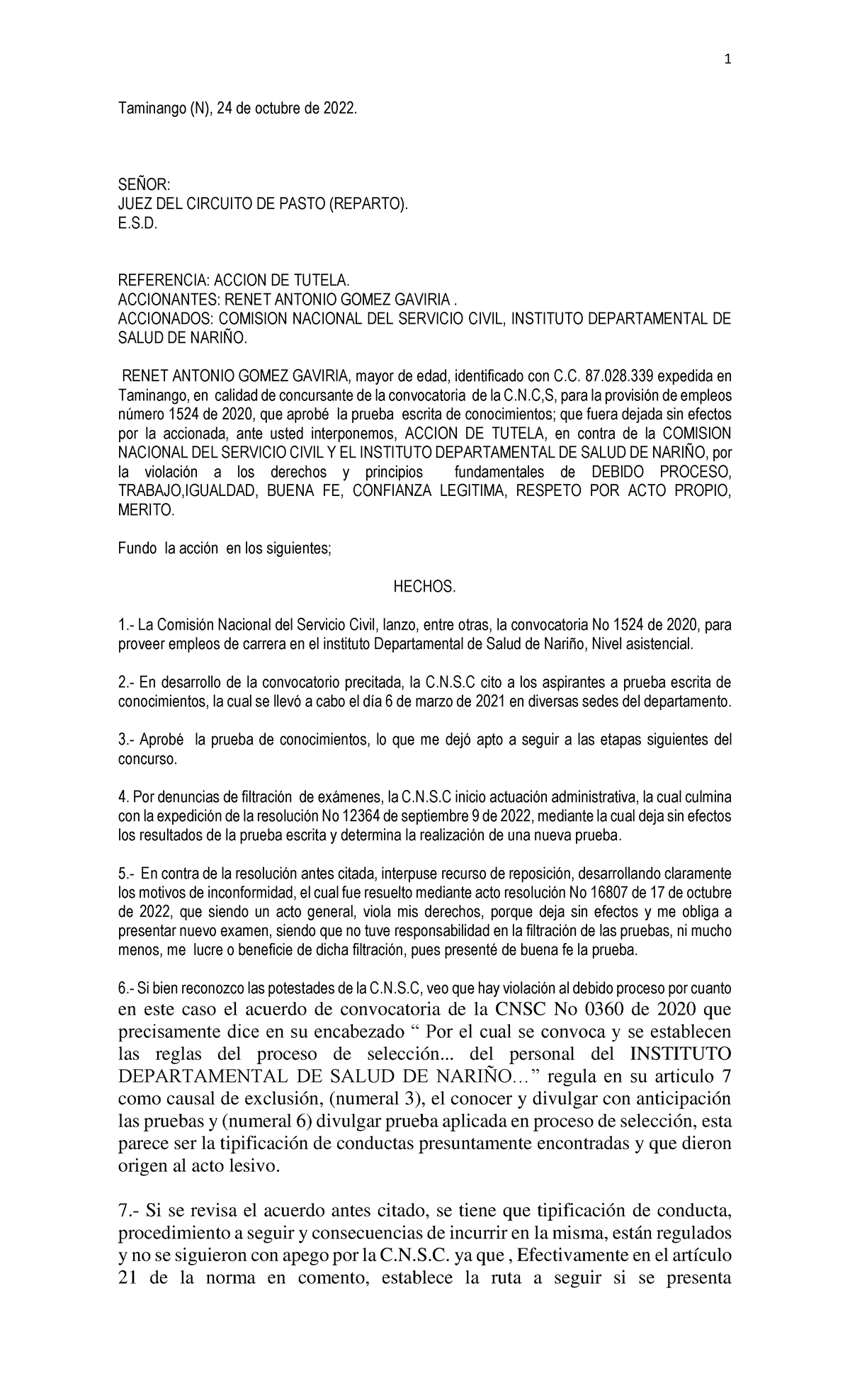 Tutelarenetgomez - tutela - 1 Taminango (N), 24 de octubre de 2022 ...