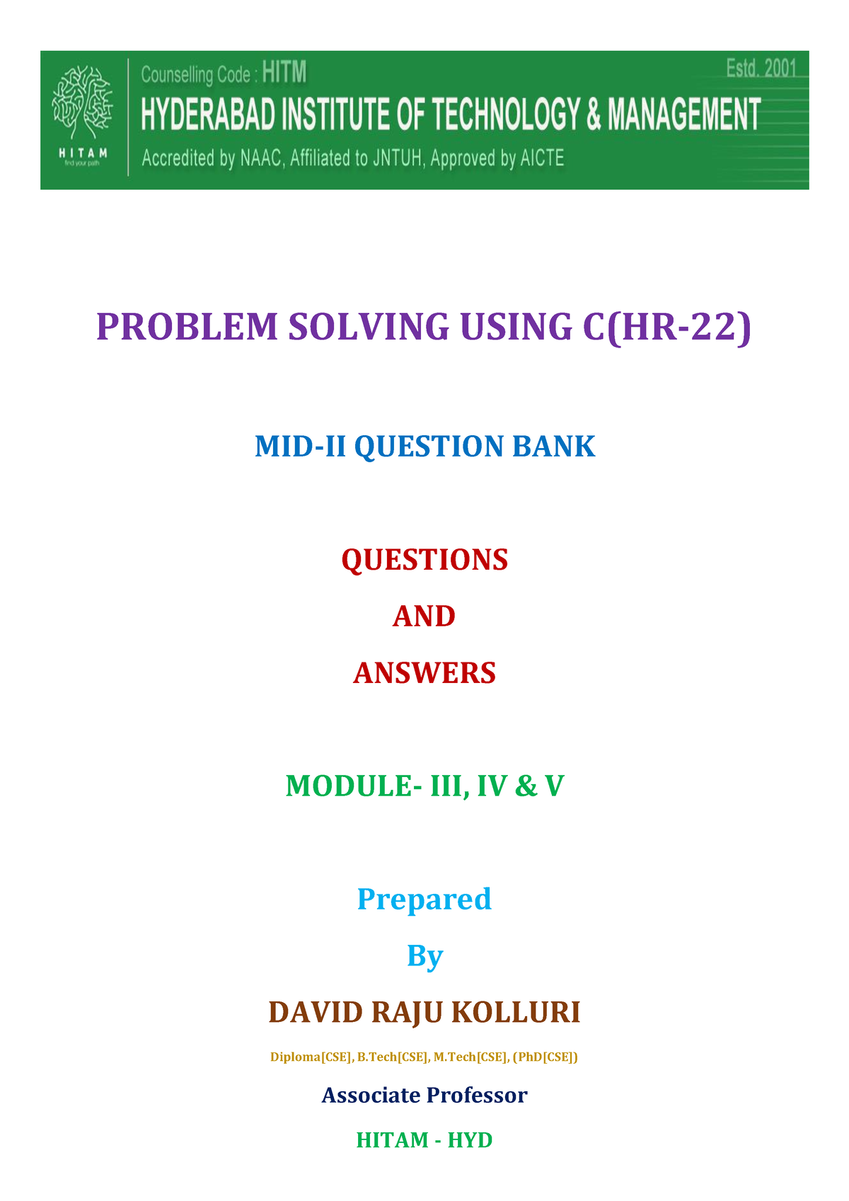 problem solving using c question bank