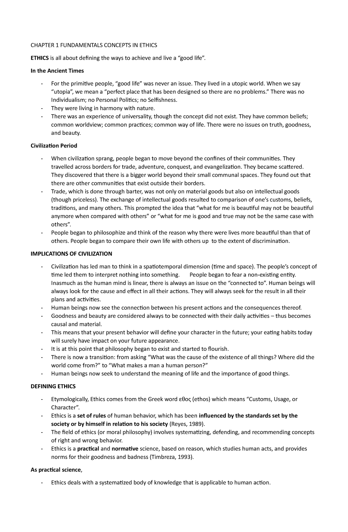 Ethics Reviewer - CHAPTER 1 FUNDAMENTALS CONCEPTS IN ETHICS ETHICS Is ...