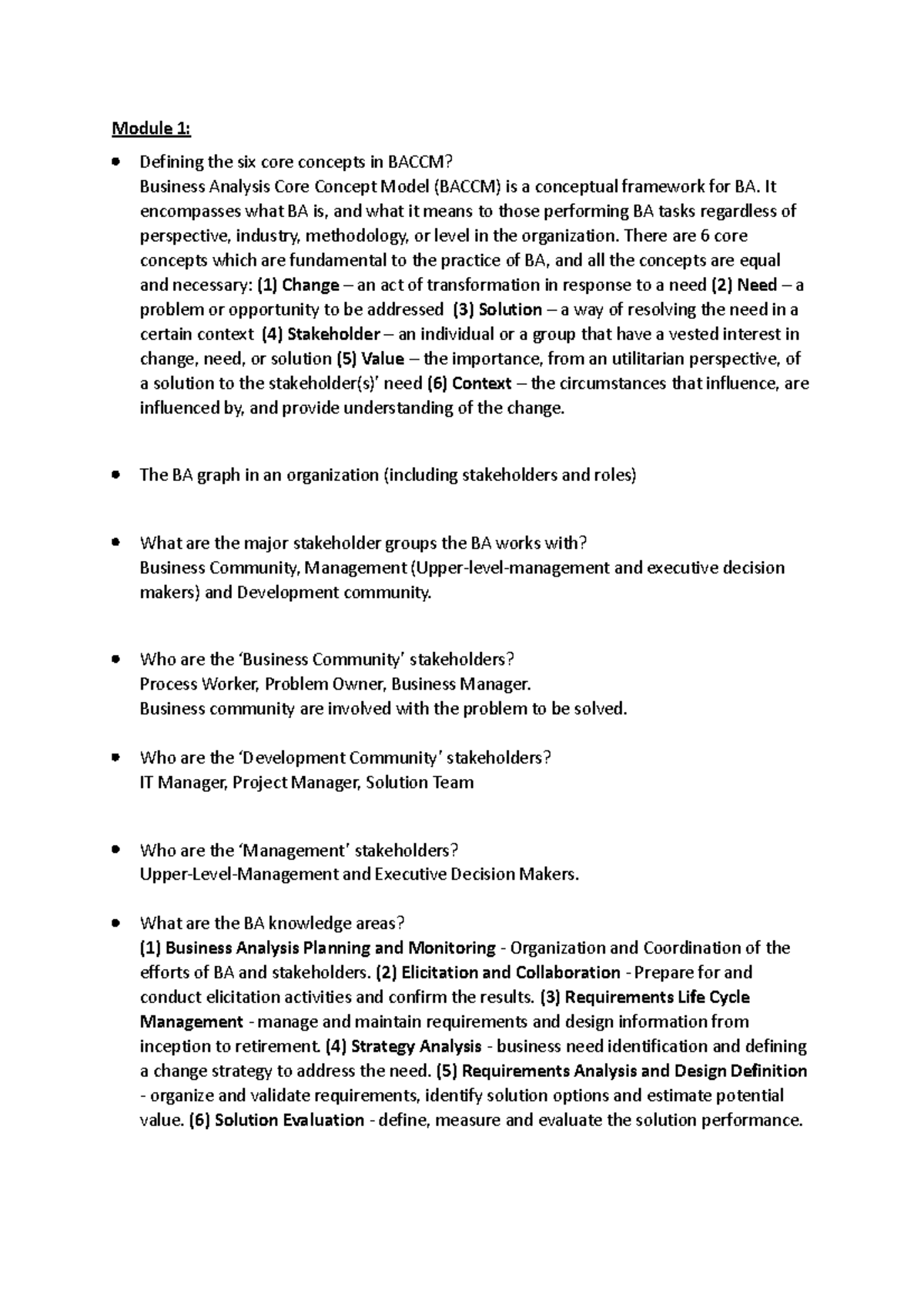 Mid-Term Summary - Module 1: Defining the six core concepts in BACCM ...