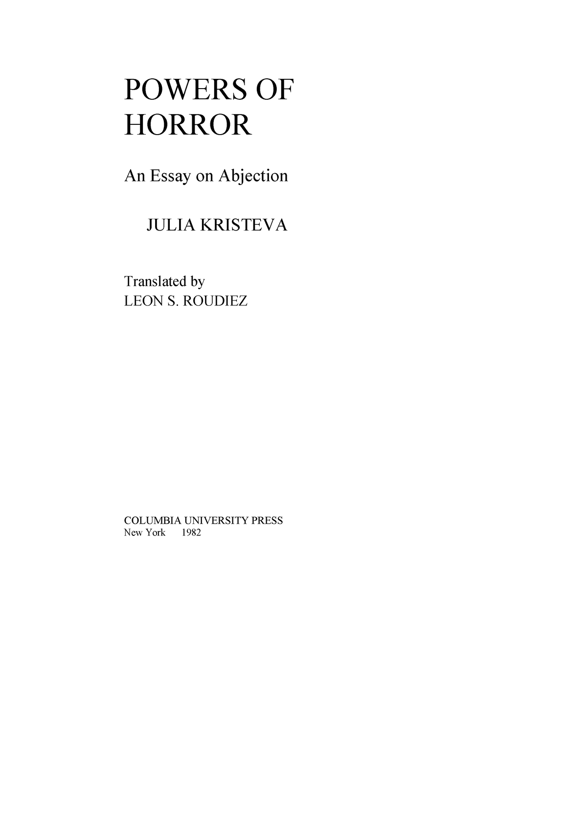 julia kristeva powers of horror an essay on abjection pdf