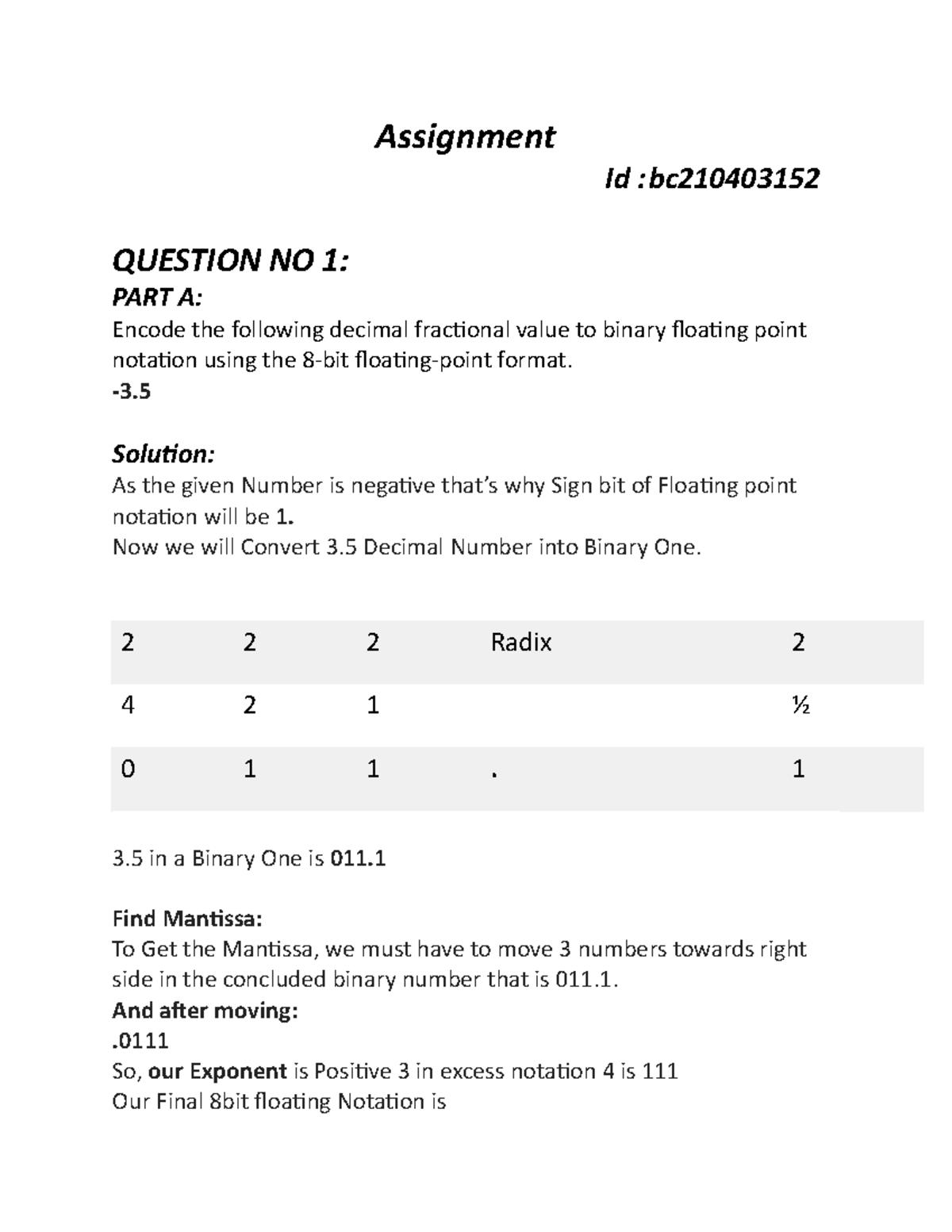 answers to assignment (id 1)