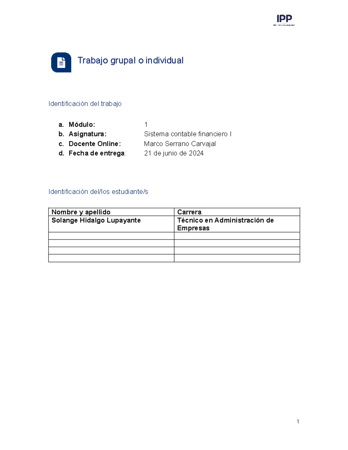 Api1 Sist Contable Financiero 1 API1 - Trabajo Grupal O Individual ...