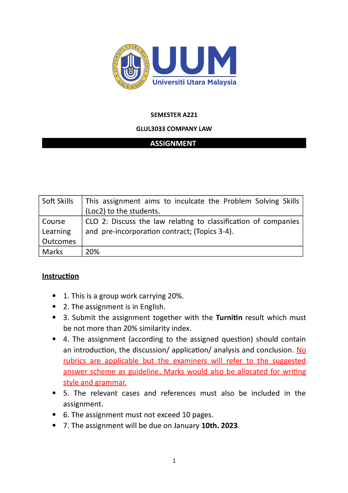 company law assignment 1 semester 2 2023