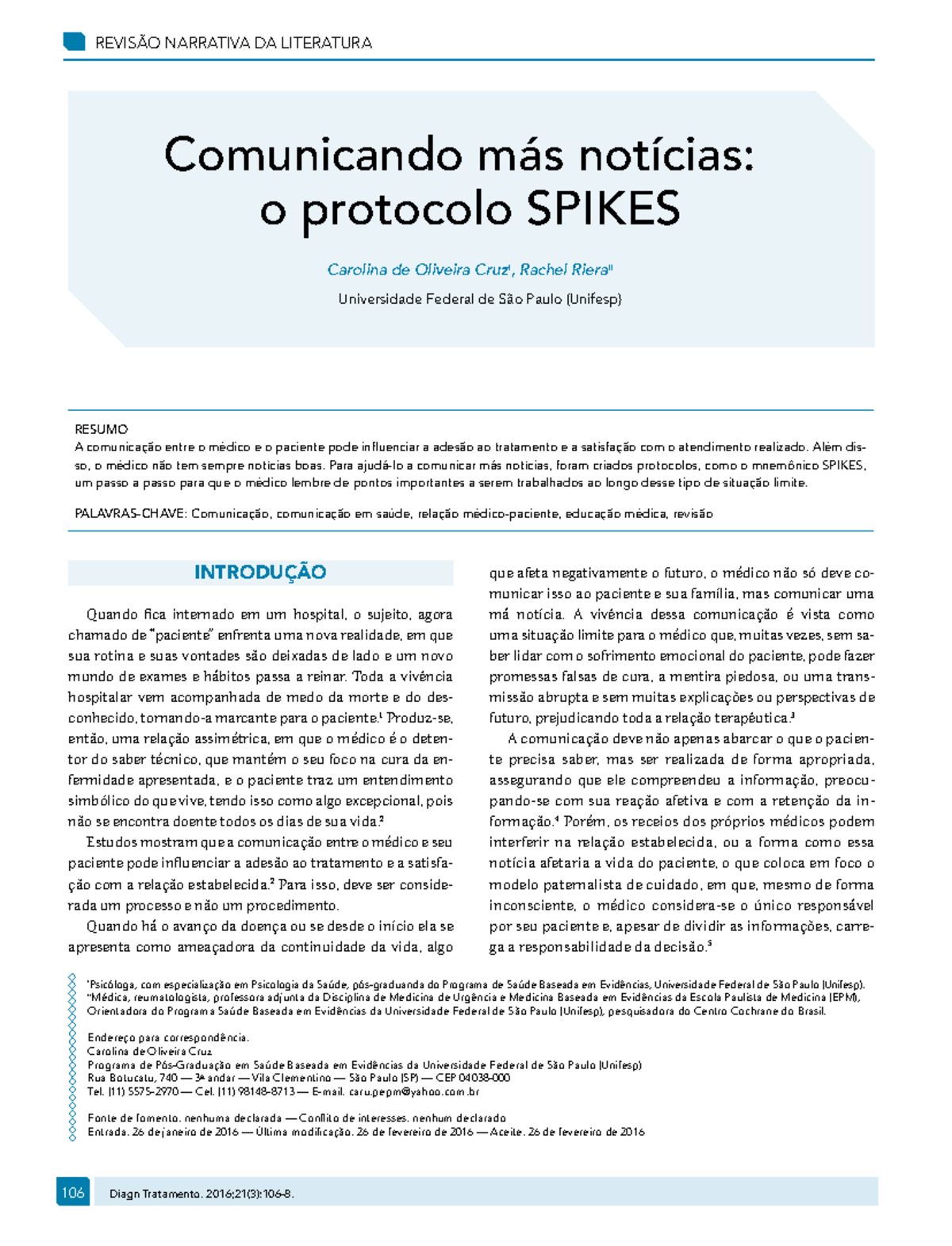 Protocolo Spikes - Resumo Percepção, consciência e emoção - Comunicando ...