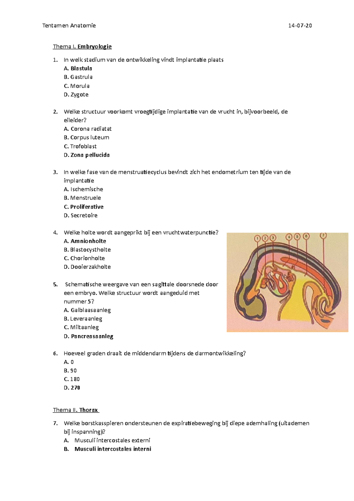 Anatomie Oefentenamen Vragen En Antwoorden - Thema I. Embryologie In ...