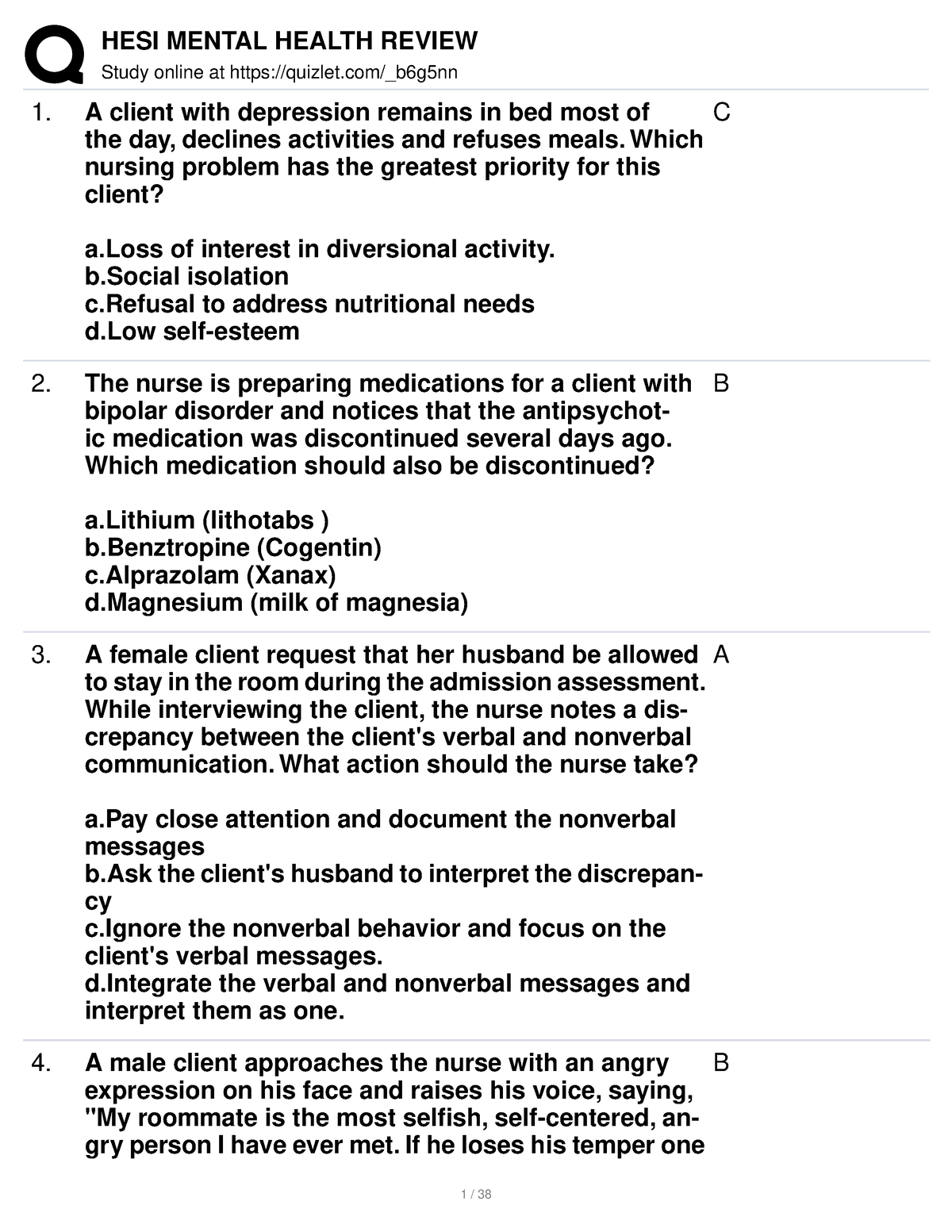 depression hesi case study quizlet