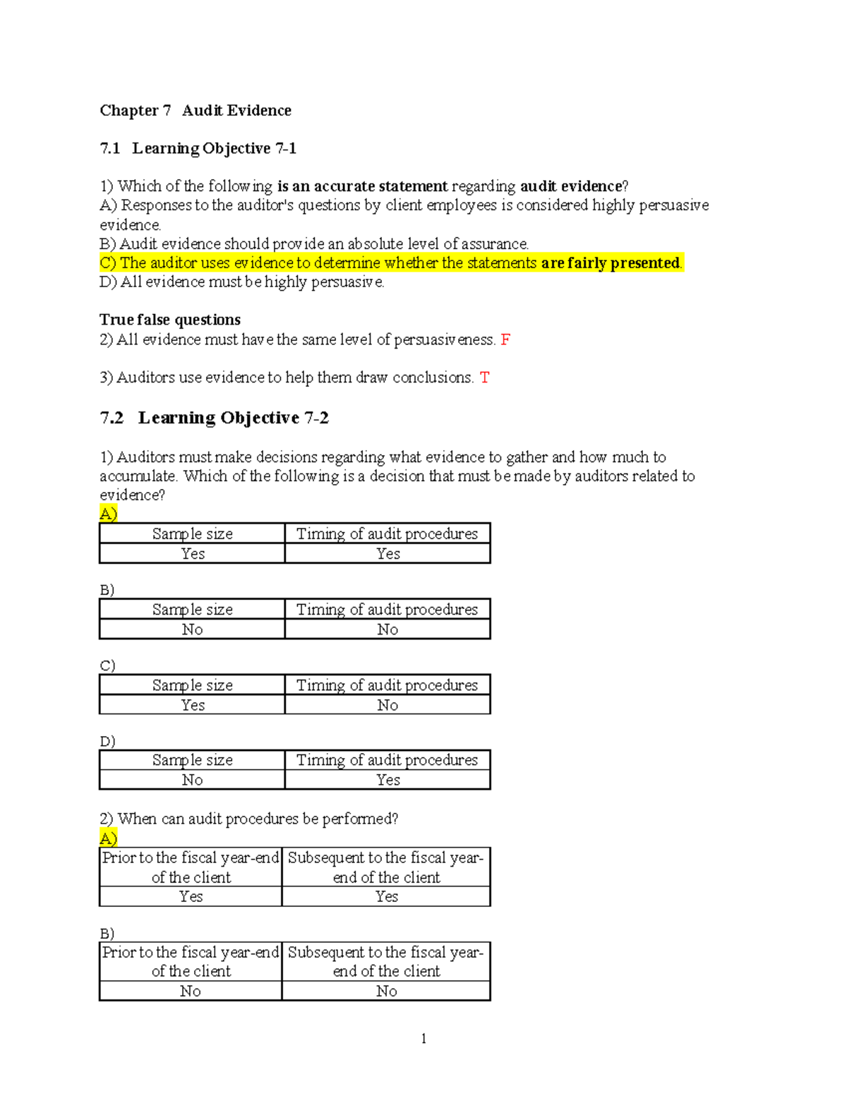 Chapter-07-questions - Chapter 7 Audit Evidence 7 Learning Objective 7 ...