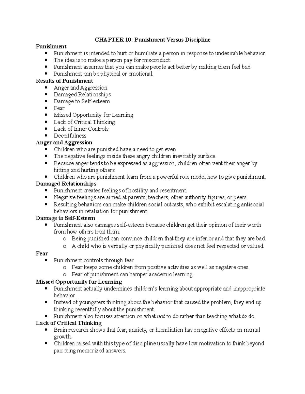 Chapter 10 - CHAPTER 10: Punishment Versus Discipline Punishment ...