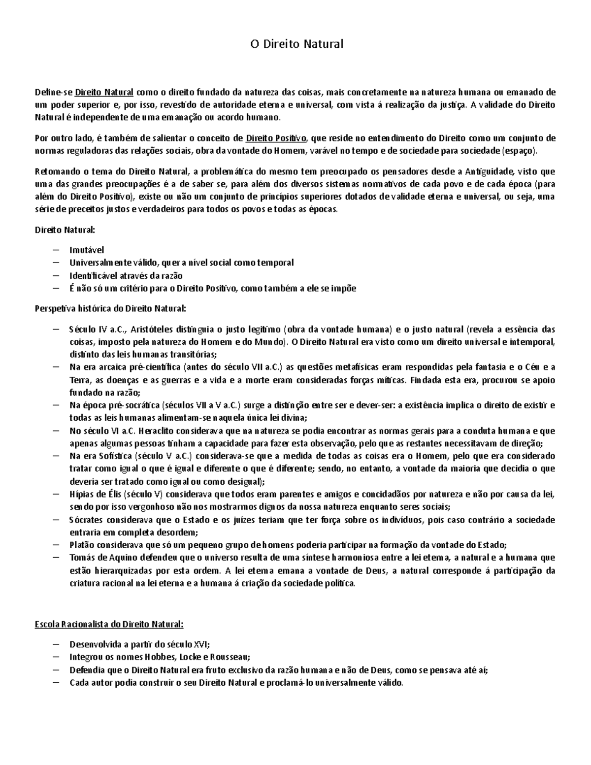 Direito Natural - Lecture notes - O Direito Natural Define-se Direito ...