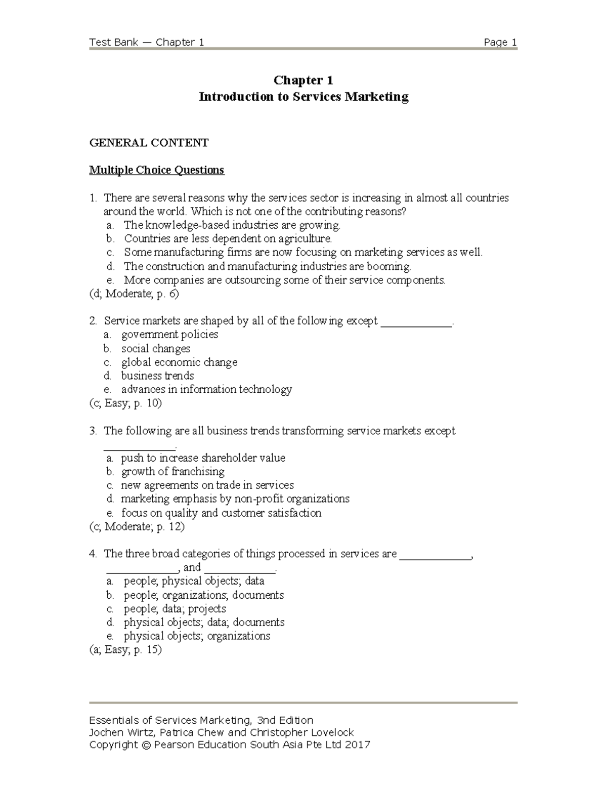 Chapter 1 Test Questions - Chapter 1 Introduction To Services Marketing ...