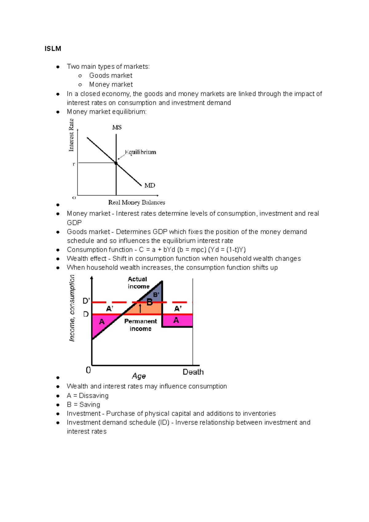 ISLM curves summary - Revision notes - ISLM Two main types of markets ...