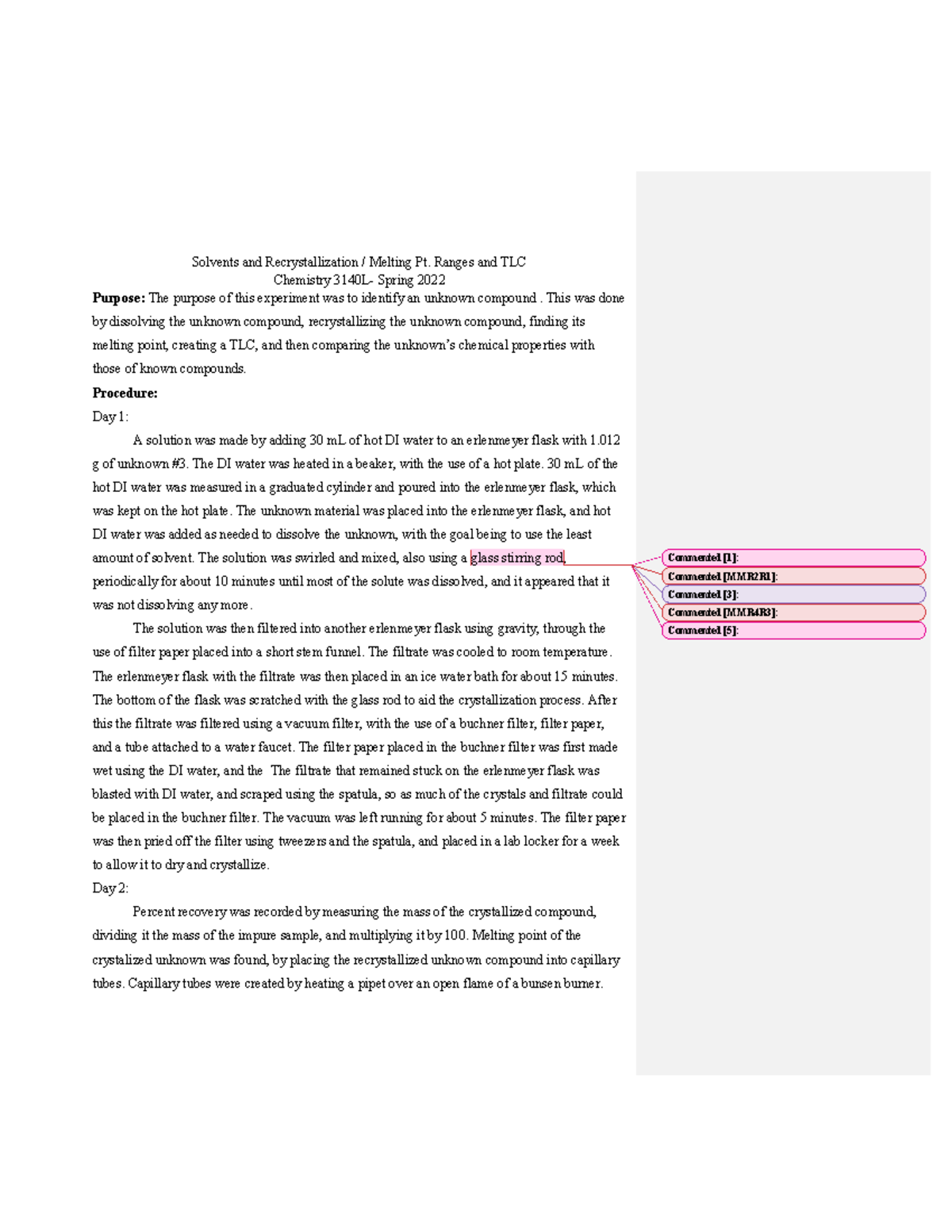Ochem 1 Lab Report 1 - Solvents and Recrystallization / Melting Pt ...