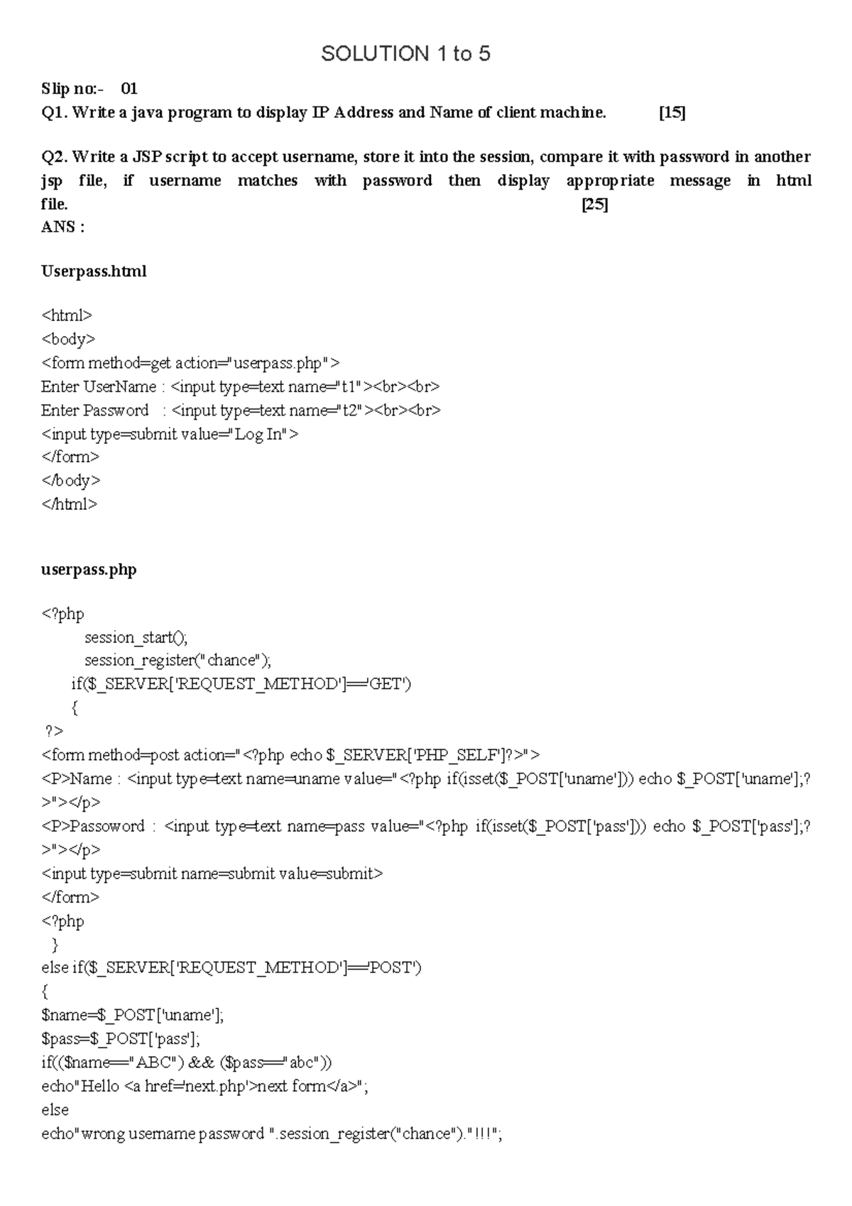 Solution 1 to 5 Tybca Practical - Slip no:- 01 Q1. Write a java program ...
