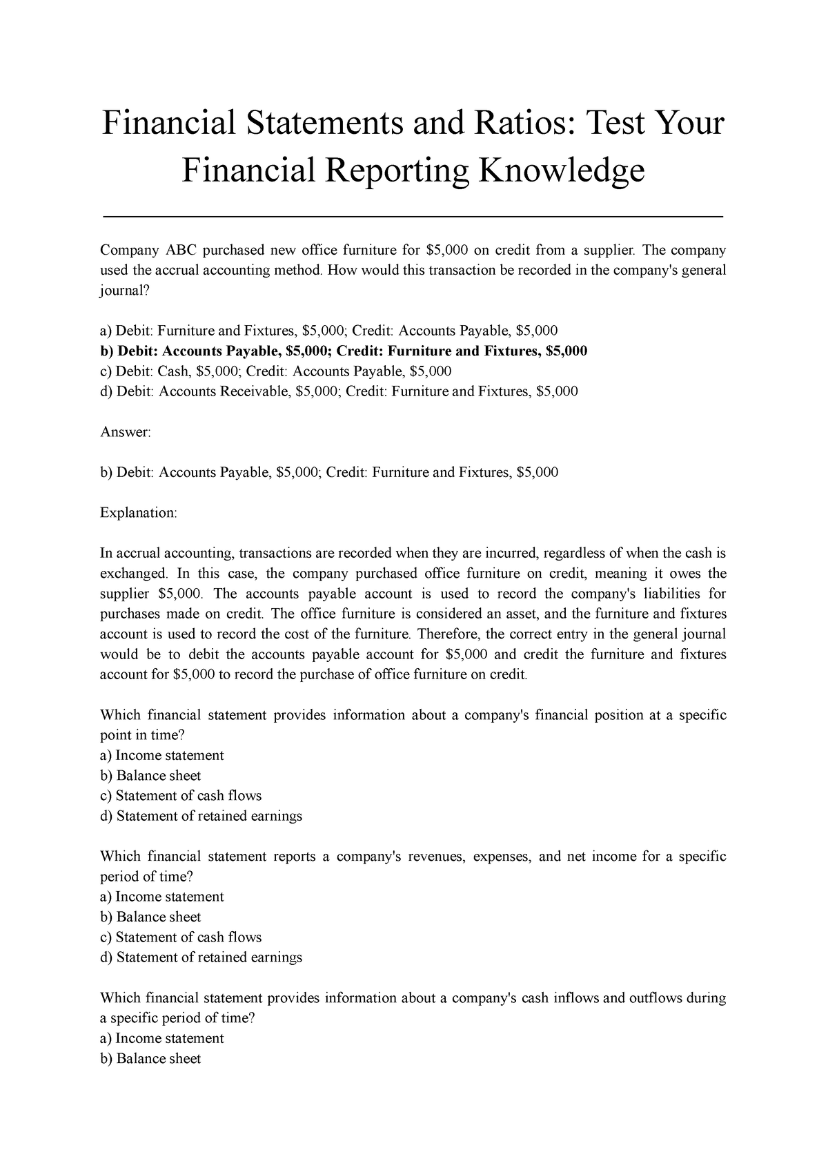 Financial Statements and Ratios: Test Your Financial Reporting ...