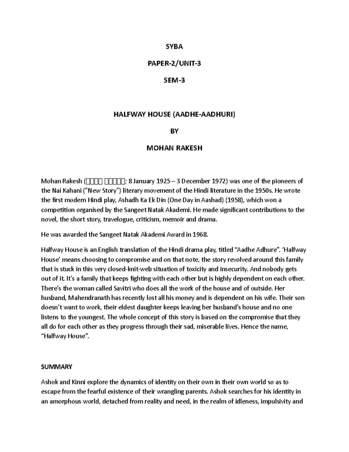 SYBA Paper 2 UNIT 3 - Nobshhs - SYBA PAPER-2/UNIT- SEM- HALFWAY HOUSE ...