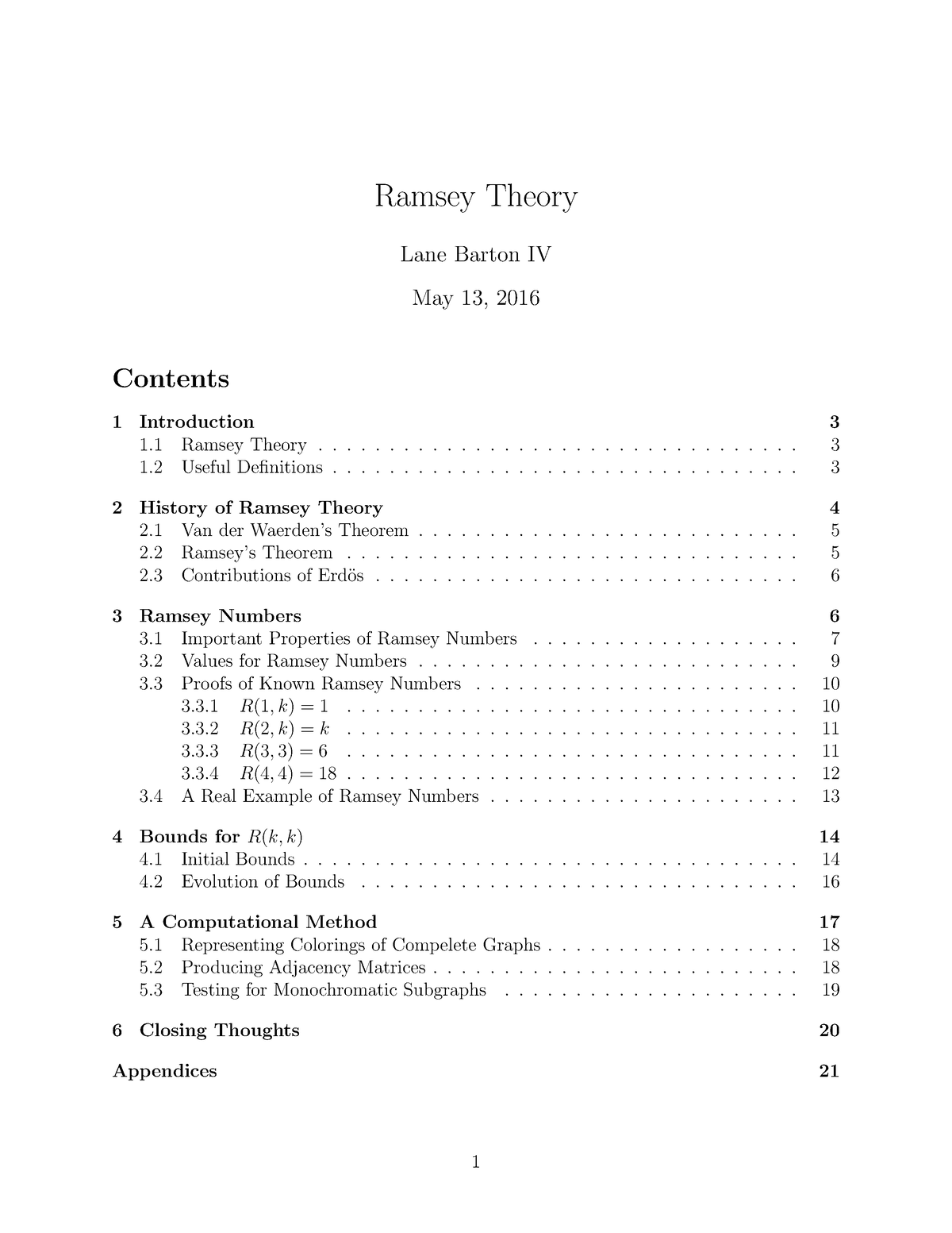 Ramsey Theory - SOmething - Ramsey Theory - May 13, Lane Barton IV 1 ...