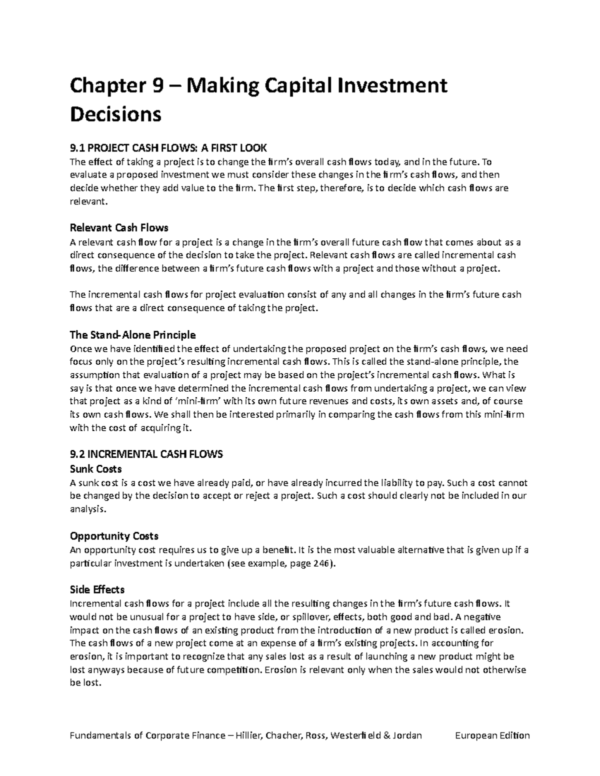 Fundamentals Of Corporate Finance - Chapter 9 - Chapter 9 Making ...