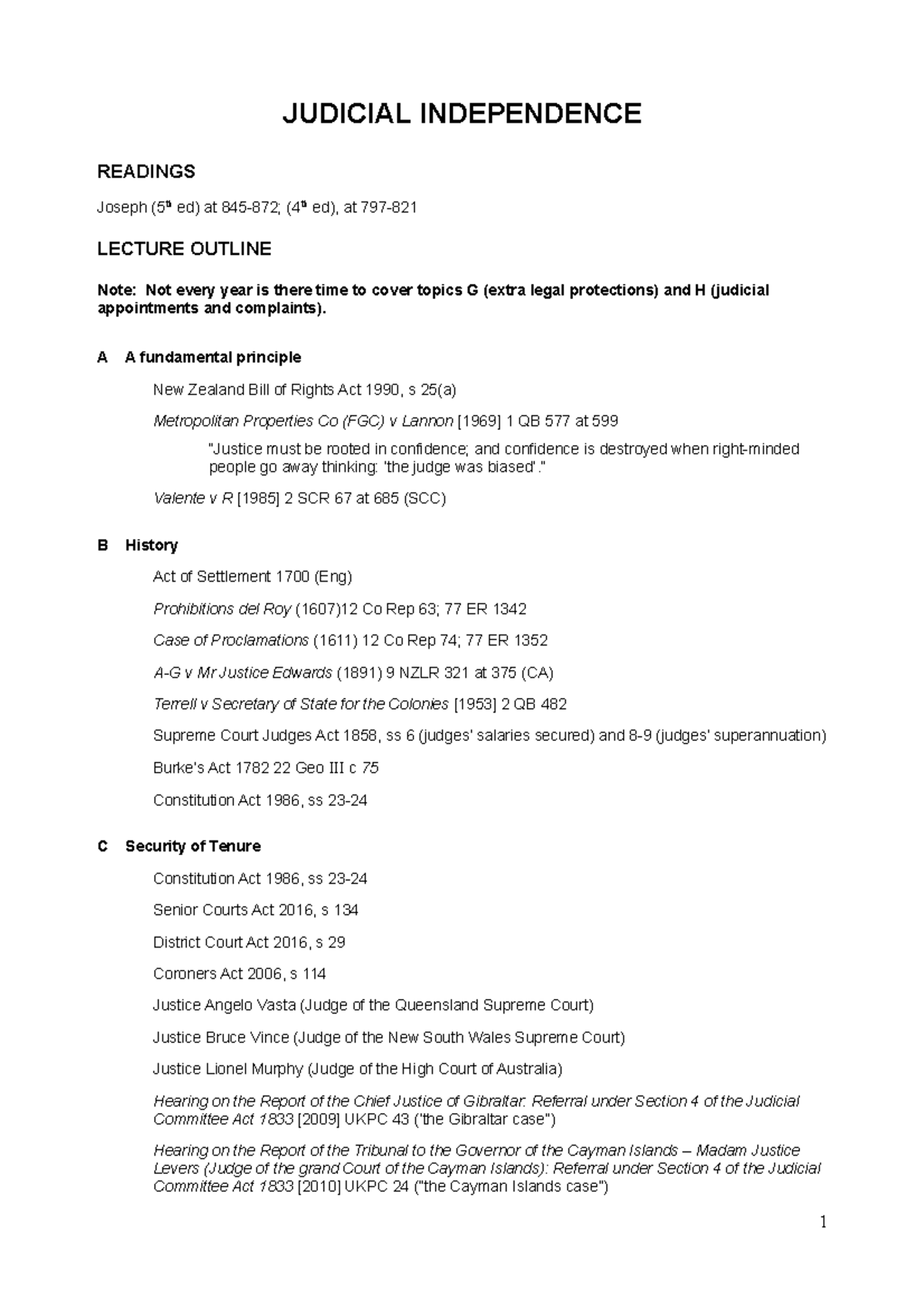 Judicial Independence Lecture outline 2022 JUDICIAL INDEPENDENCE