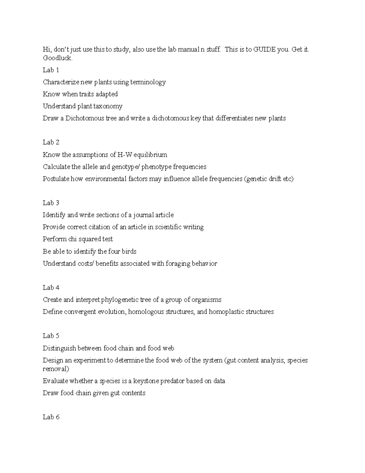 Lab exam guide - Hi, don’t just use this to study, also use the lab ...