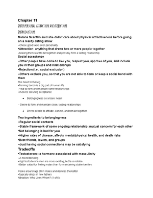 Chapter 12 Notes Soc Psych 208 - Chapter 12 Close Relationships ...