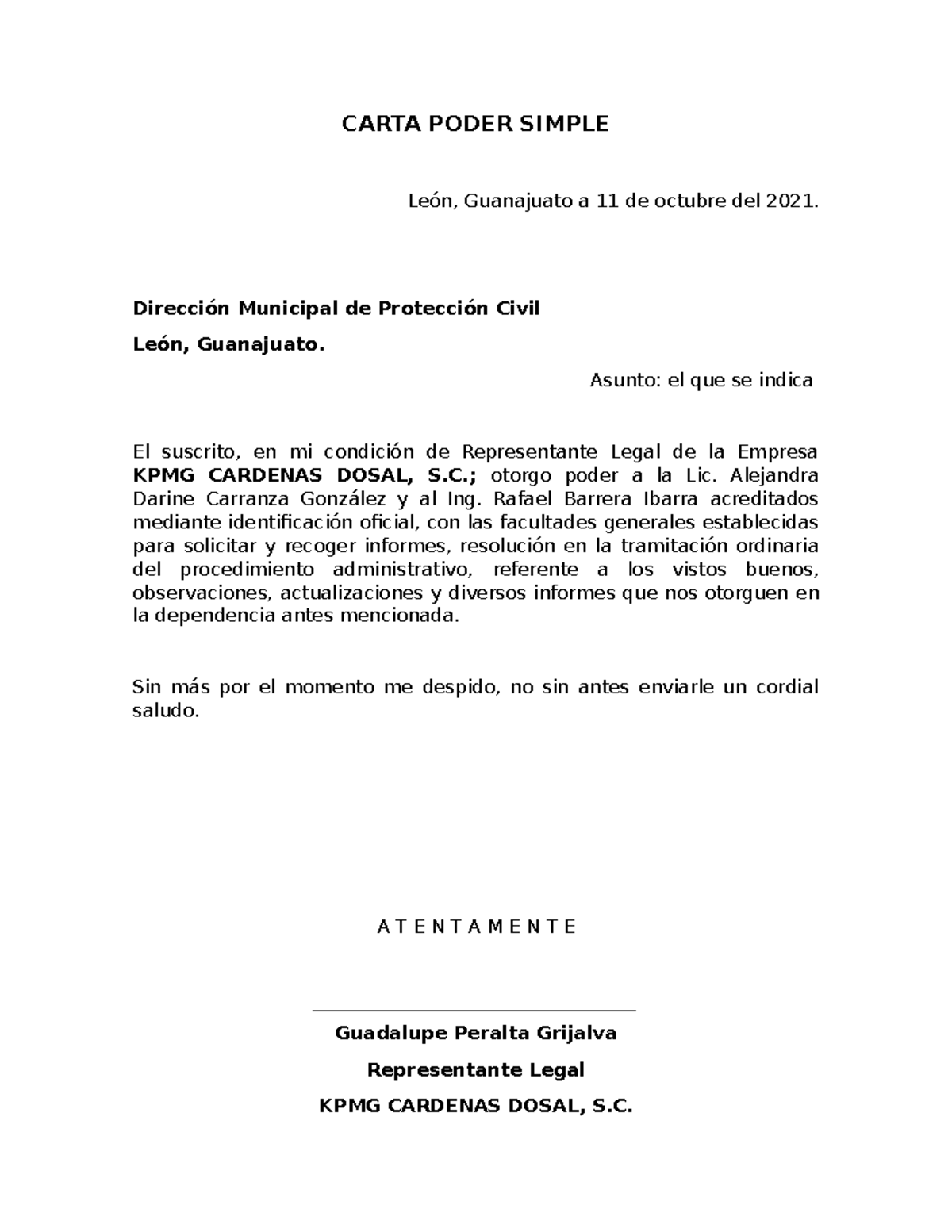 Carta Poder Simple From Leon Guanajuato