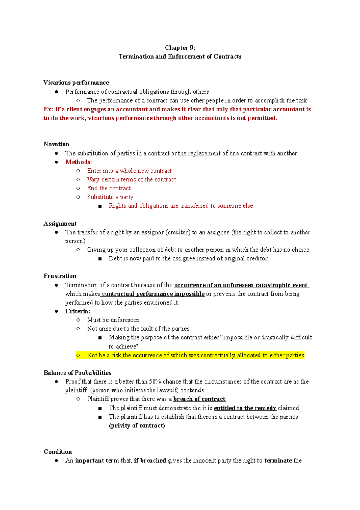 Chapter 9 Termination and Enforcement of Contracts - Chapter 9 ...