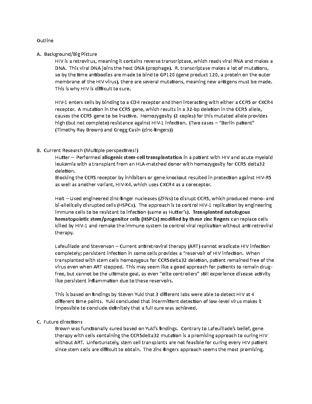 Hiv Outline - Summary Of The Past, Present, And Future Direction Of Hiv 