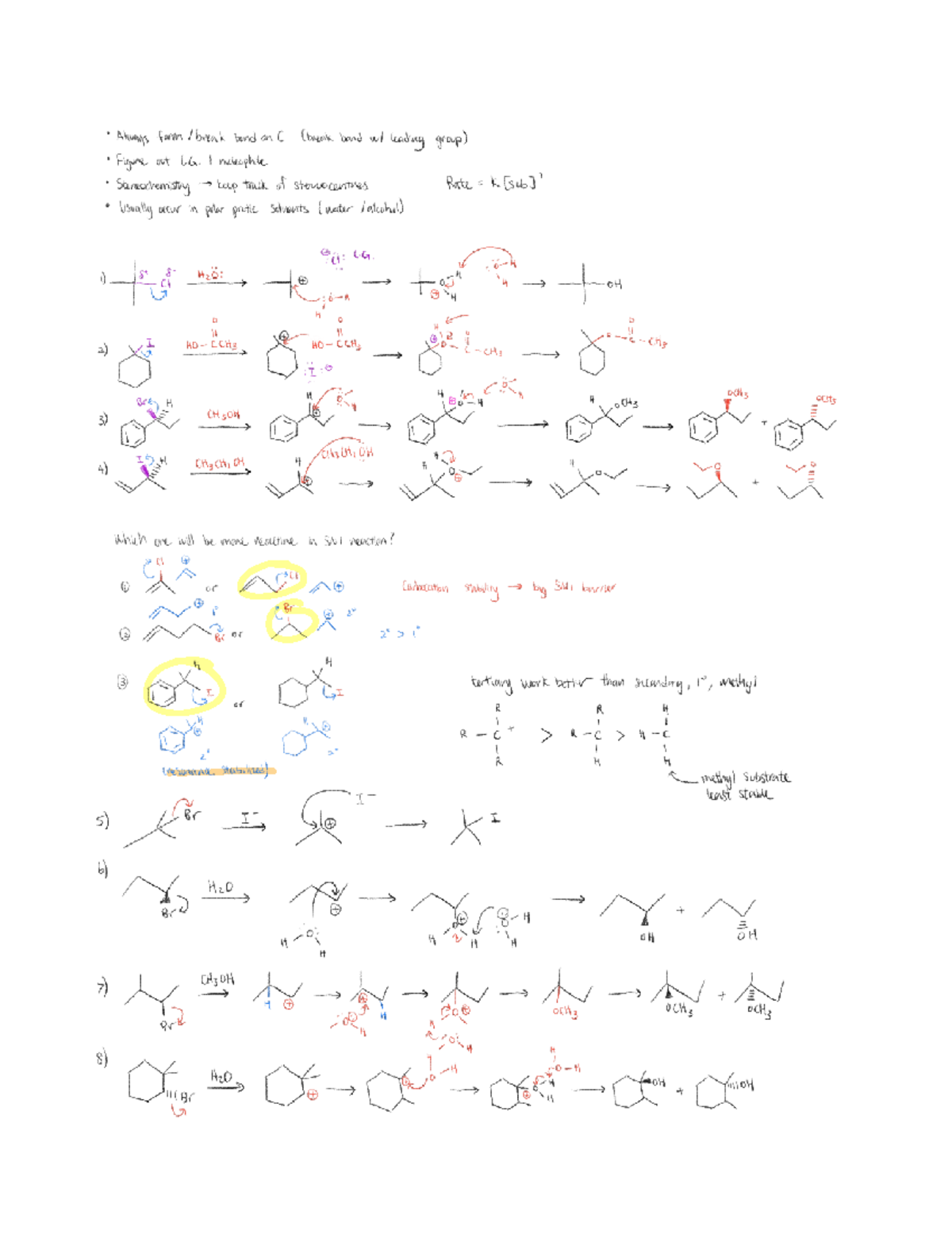 SN1 exercises Simple common examples of sn1 substitution reactions