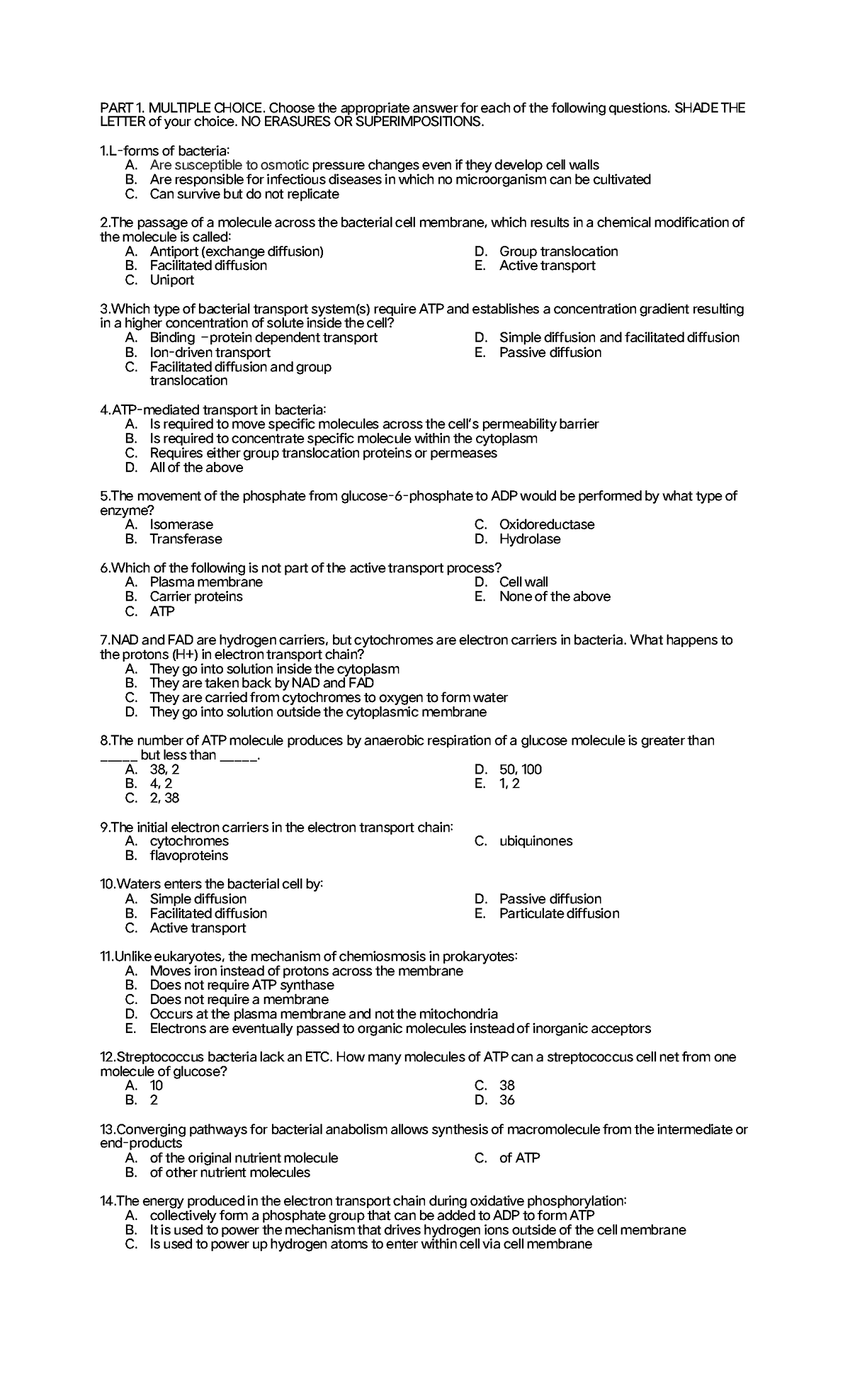 Microbiology TEST - Question and answer - PART 1. MULTIPLE CHOICE ...