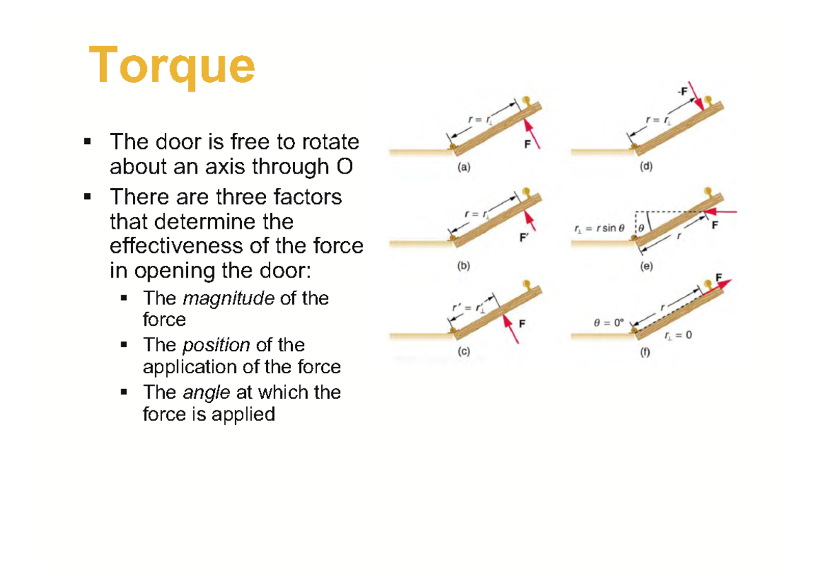 Lecture 9 - notes - Torque § The door is free to rotate about an axis ...