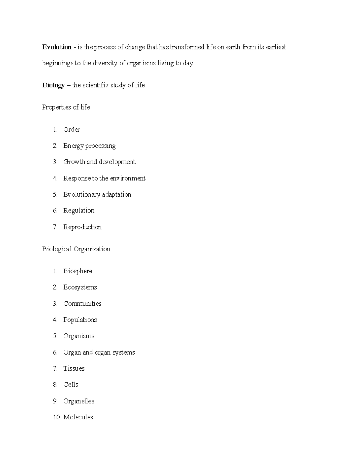Evolution - Lecture notes 1 - Evolution is the process of change that ...