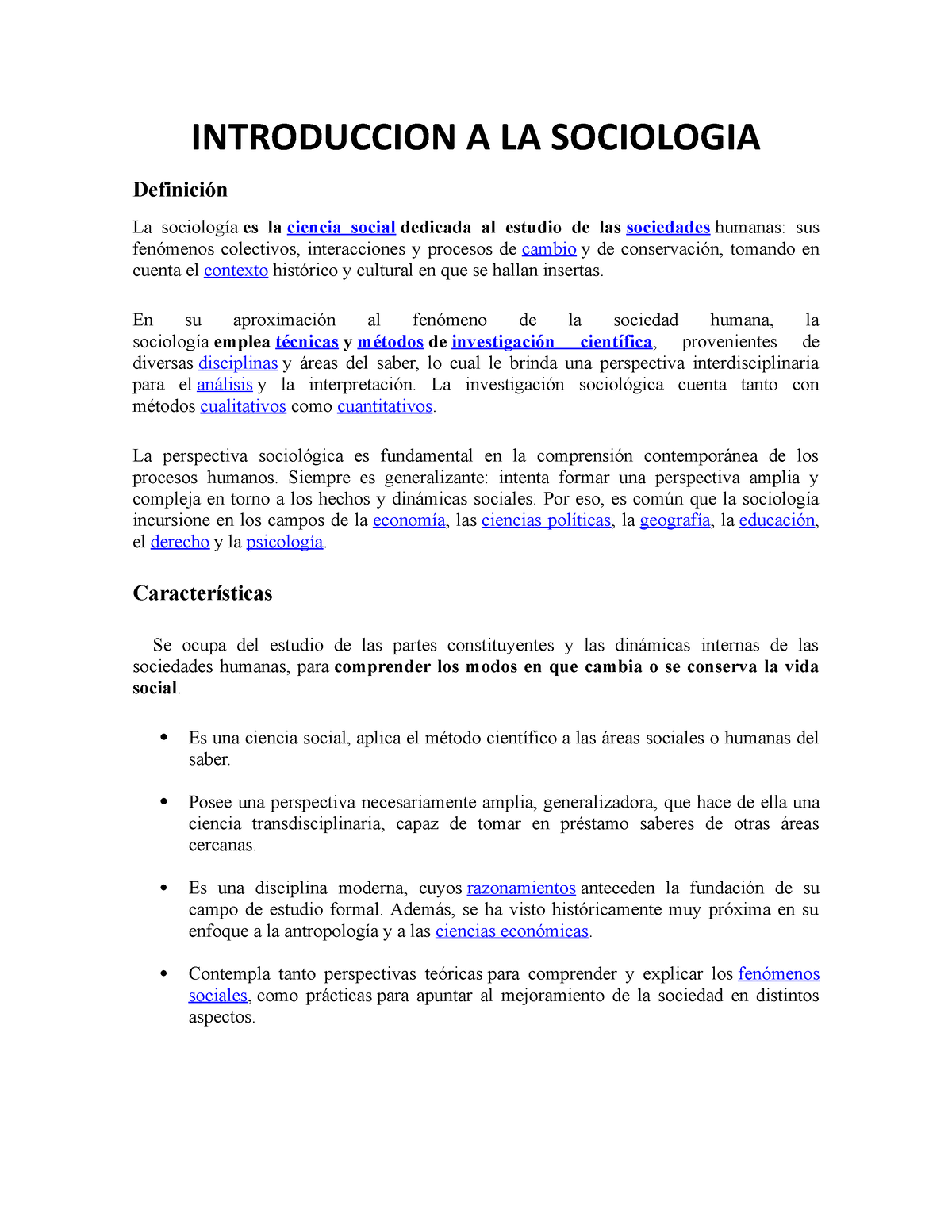 Introduccion A LA Sociologia - INTRODUCCION A LA SOCIOLOGIA Definición ...