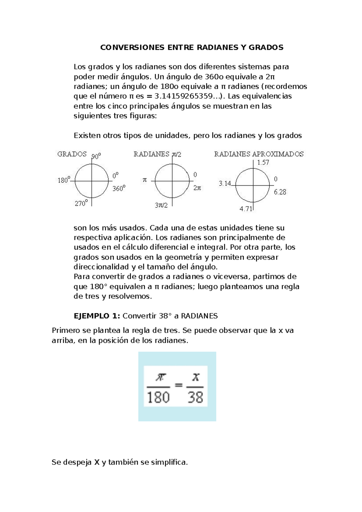 Calculo 1-Escenario 3 - CONVERSIONES ENTRE RADIANES Y GRADOS Los grados ...