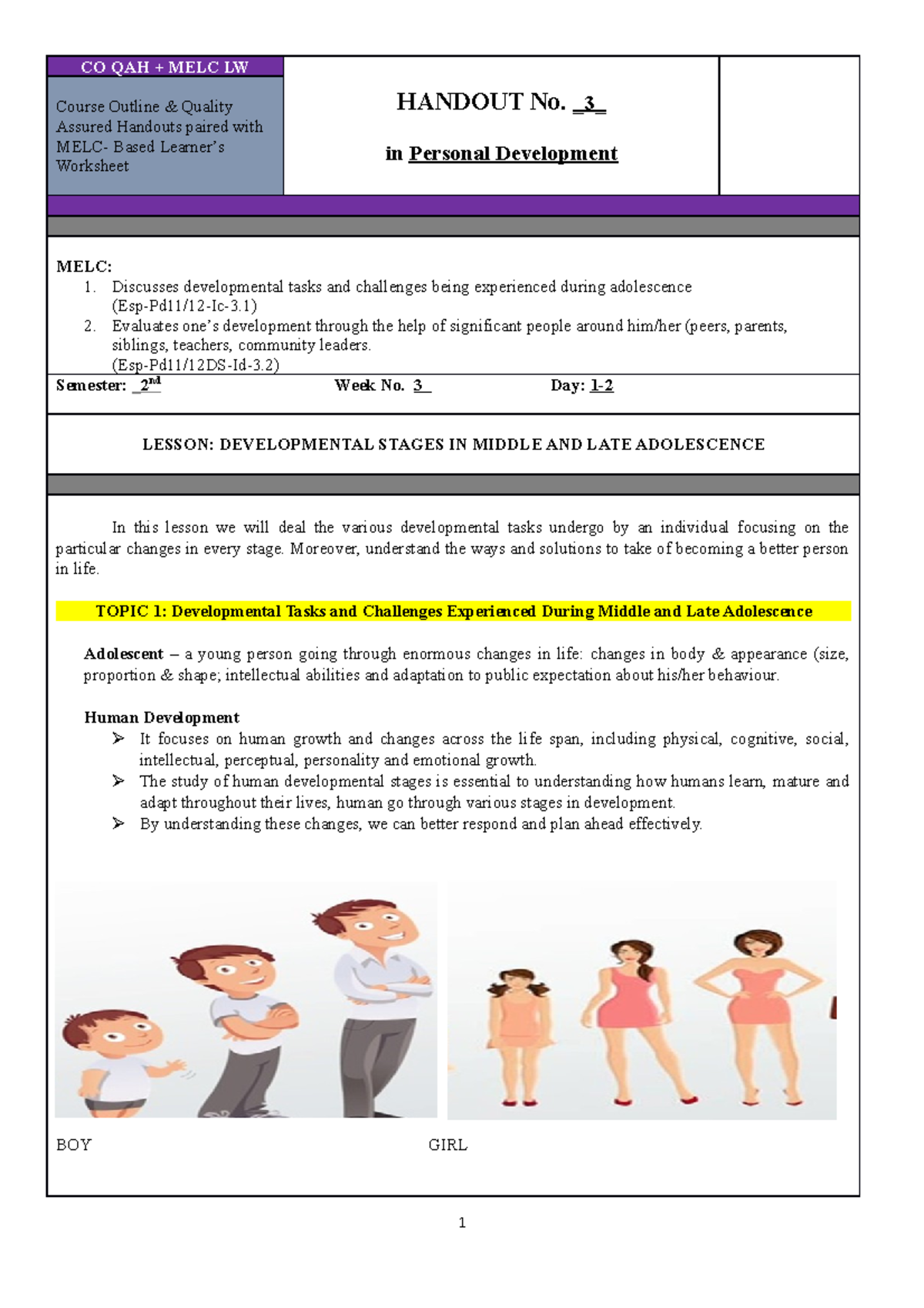 Perdev-WEEK 3-handouts - CO QAH + MELC LW HANDOUT No. 3 In Personal ...