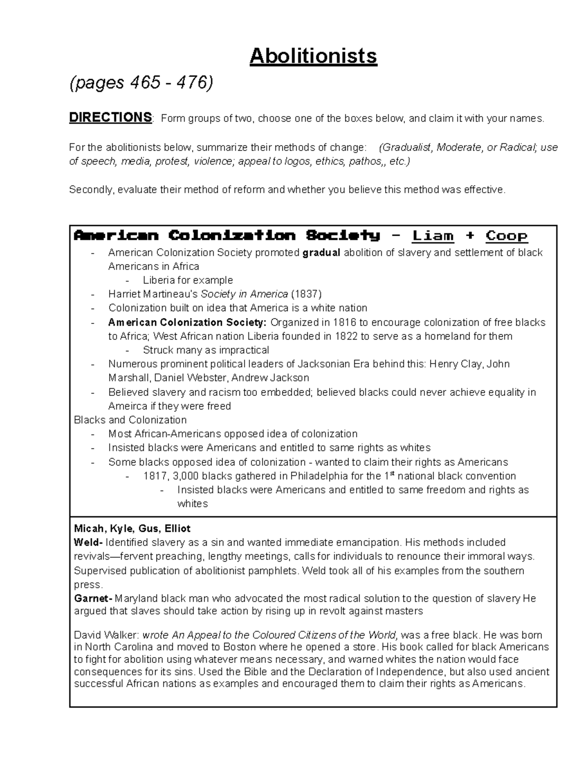 Ch 12 abolitionism - APUSH NOTES - Abolitionists (pages 465 - 476 ...