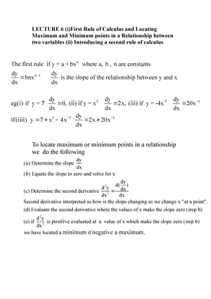 Lecture 6 Ec102first Rule Of Calculus Lecture 6 I First Rule Of Calculus And Locating Maximum And Studocu