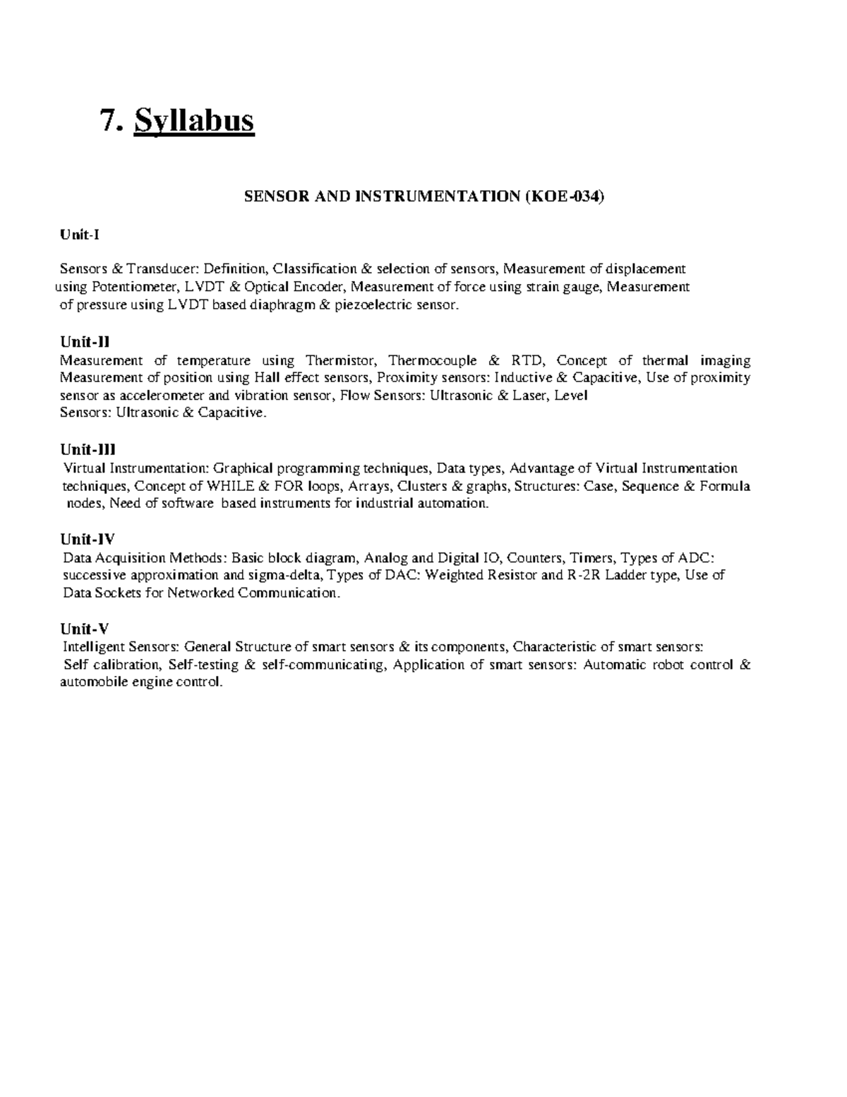 Syllabus Sensor 7. Syllabus SENSOR AND INSTRUMENTATION (KOE 034 ) UnitI Sensors & Studocu