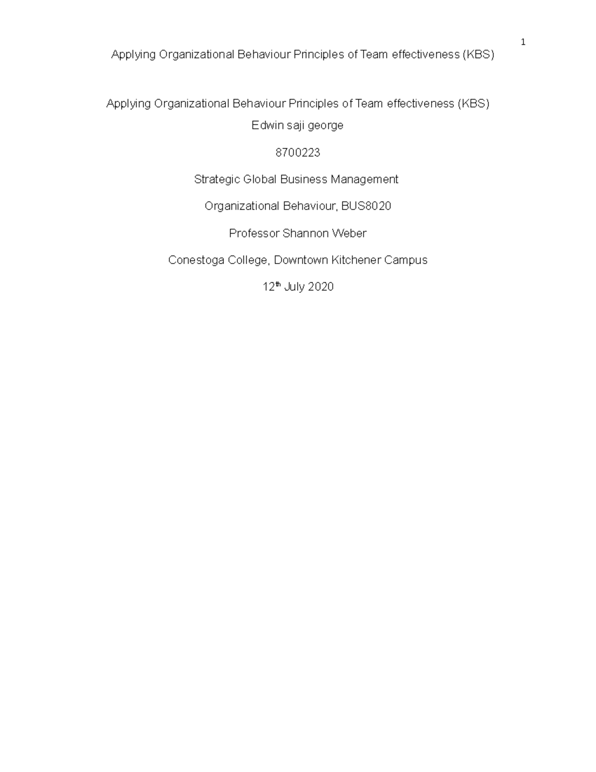 OB Research Final Draft - E - Applying Organizational Behaviour ...