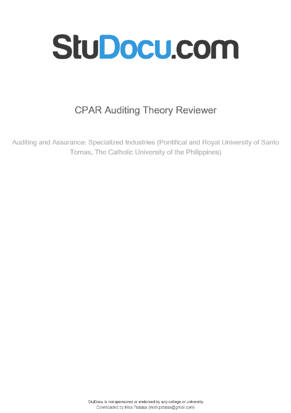 Auditing Theories - CPAR Testbank - Bachelor Of Science In Business ...