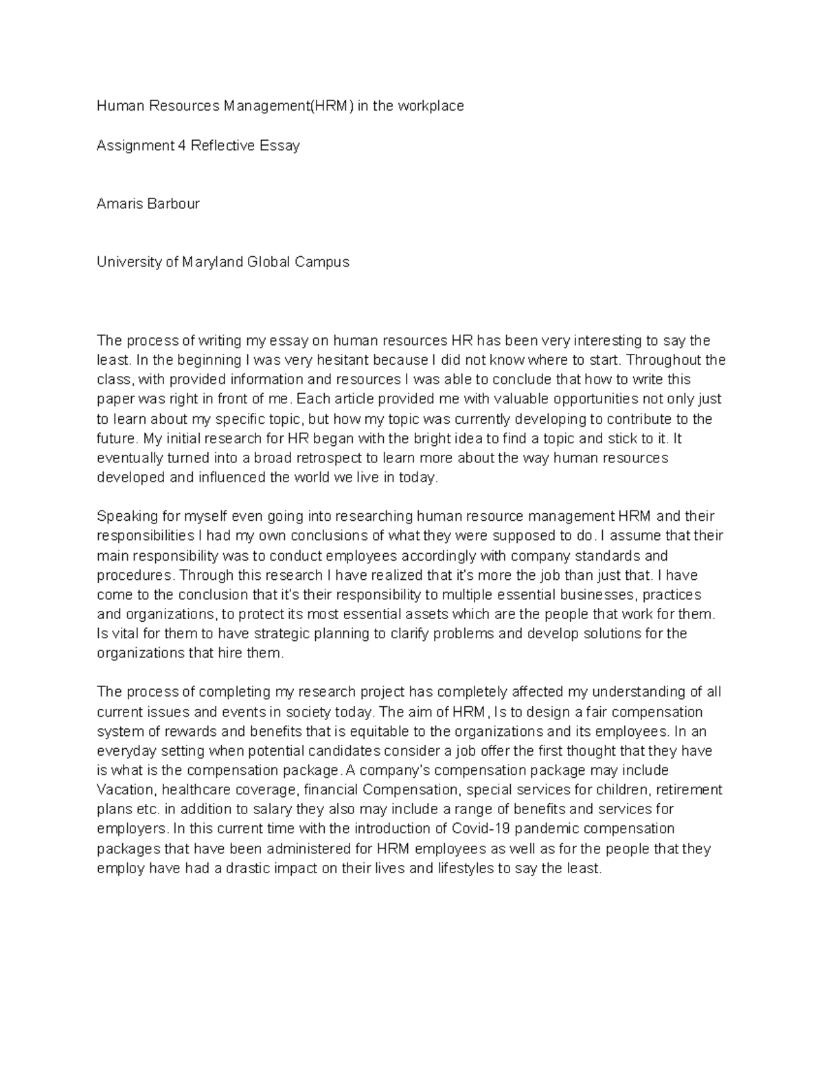 Course Work Assignment 4 Week 8 Week Assignment Human Resources